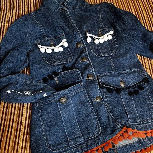 Rare Halloween Forever Chaps blue jean denim jacket costume cat wow Large - Picture 2 of 9